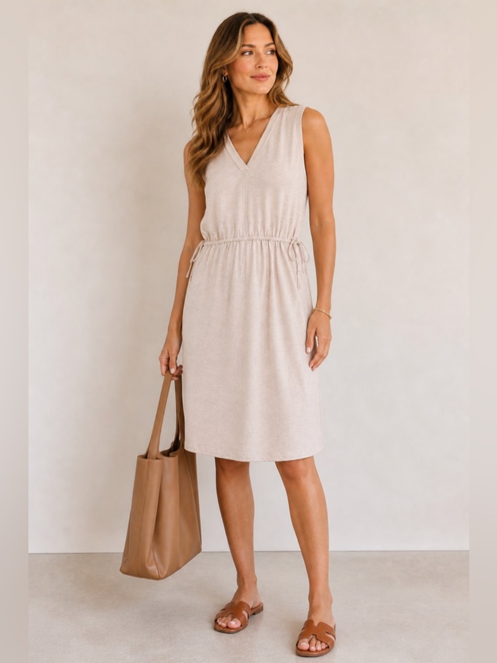 Banana Republic Beige Midi Dress XL Drawstring Waist Work Casual Chic